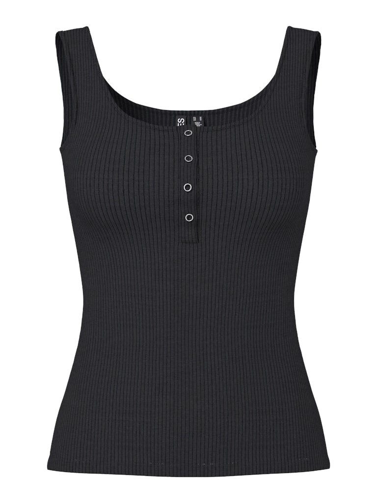 Black ribbed tank top on a white background