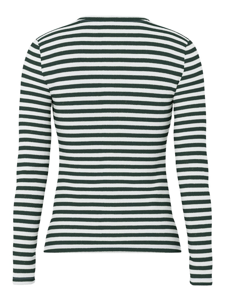 Green and white striped long-sleeve shirt on a white background