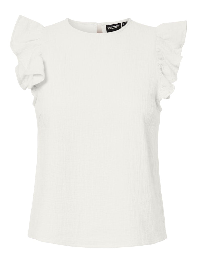 White blouse with ruffled sleeves on a white background