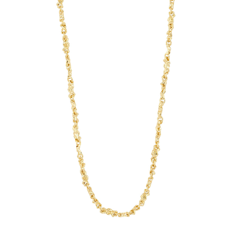Gold chain necklace on a white background