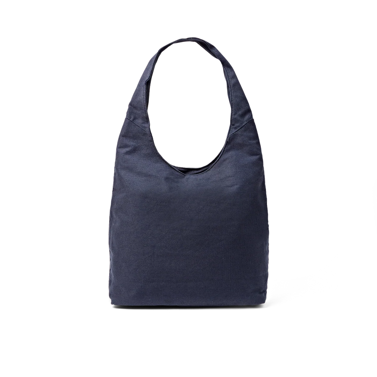 A dark navy blue slouchy shoulder bag with a single top handle, shown against a plain white background.