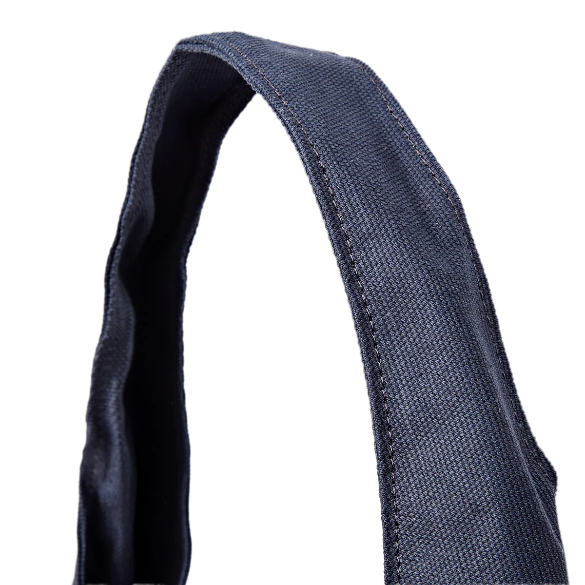 A close-up of a dark navy woven strap, likely made of canvas or heavy fabric, showing its texture and stitching against a plain white background.