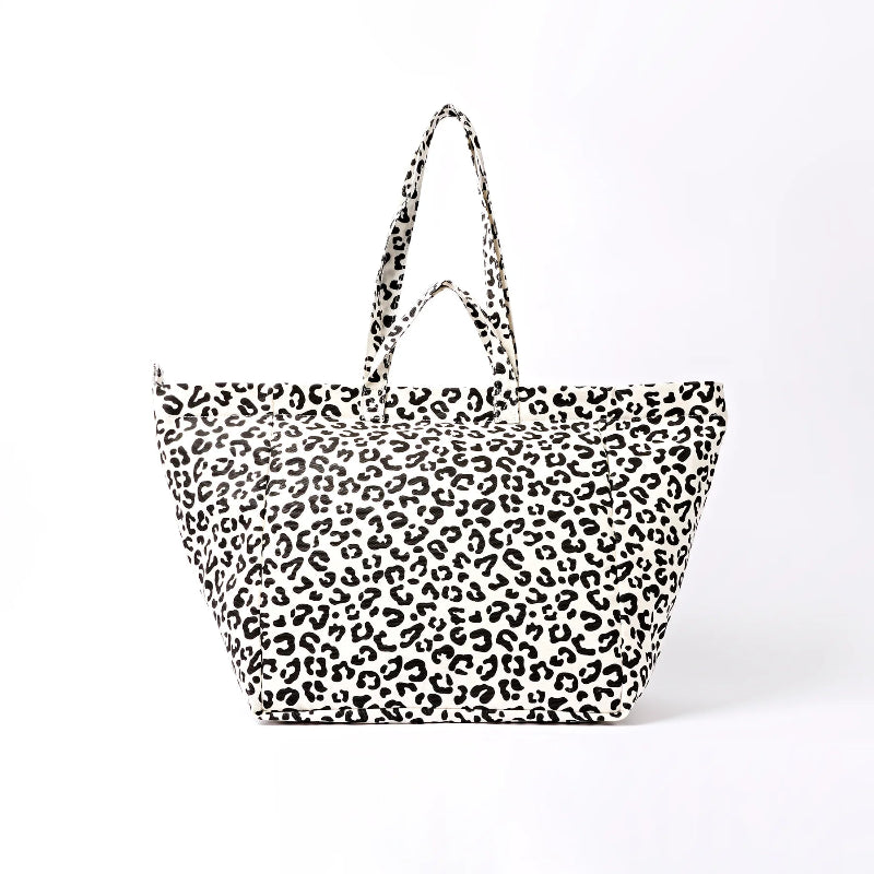 Leopard print Roka Marylebone large tote bag on a white background