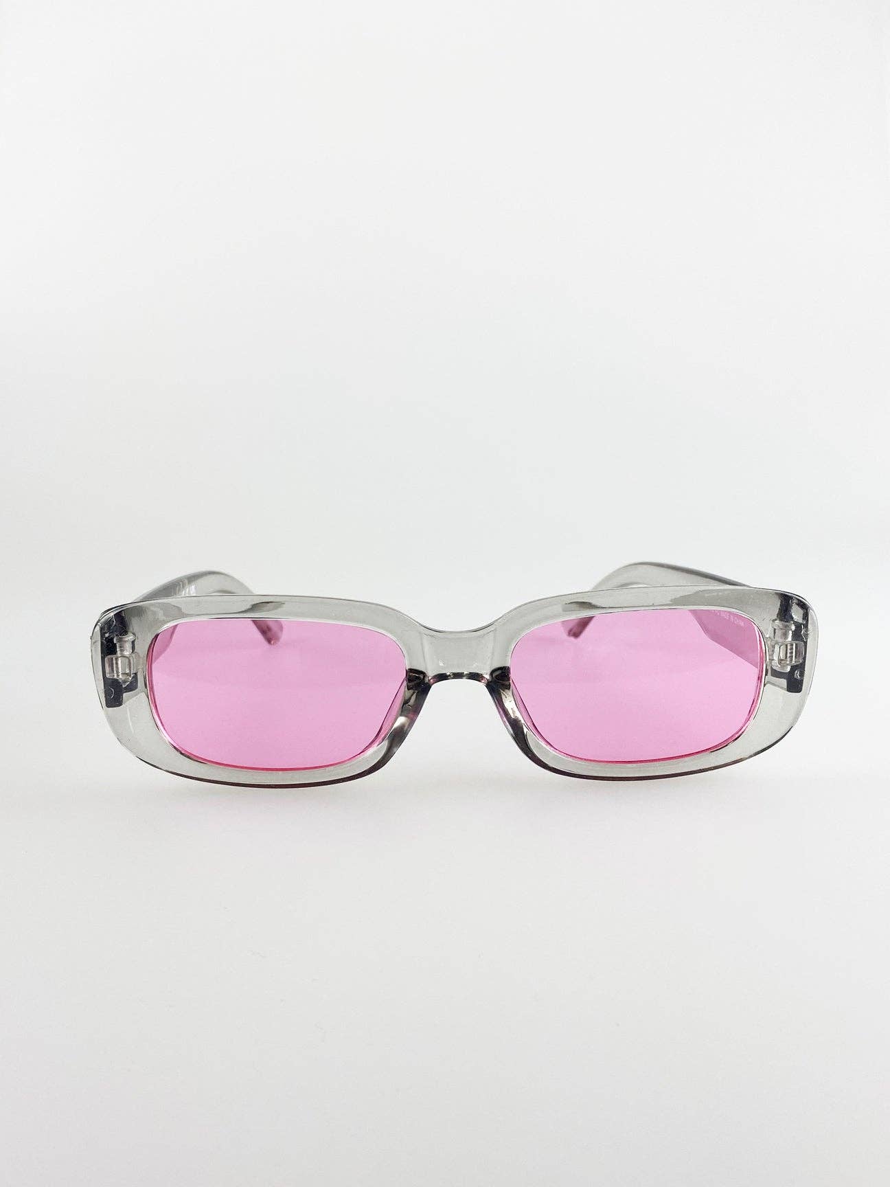 Retro Rectangle Sunglasses with Pink Lenses front