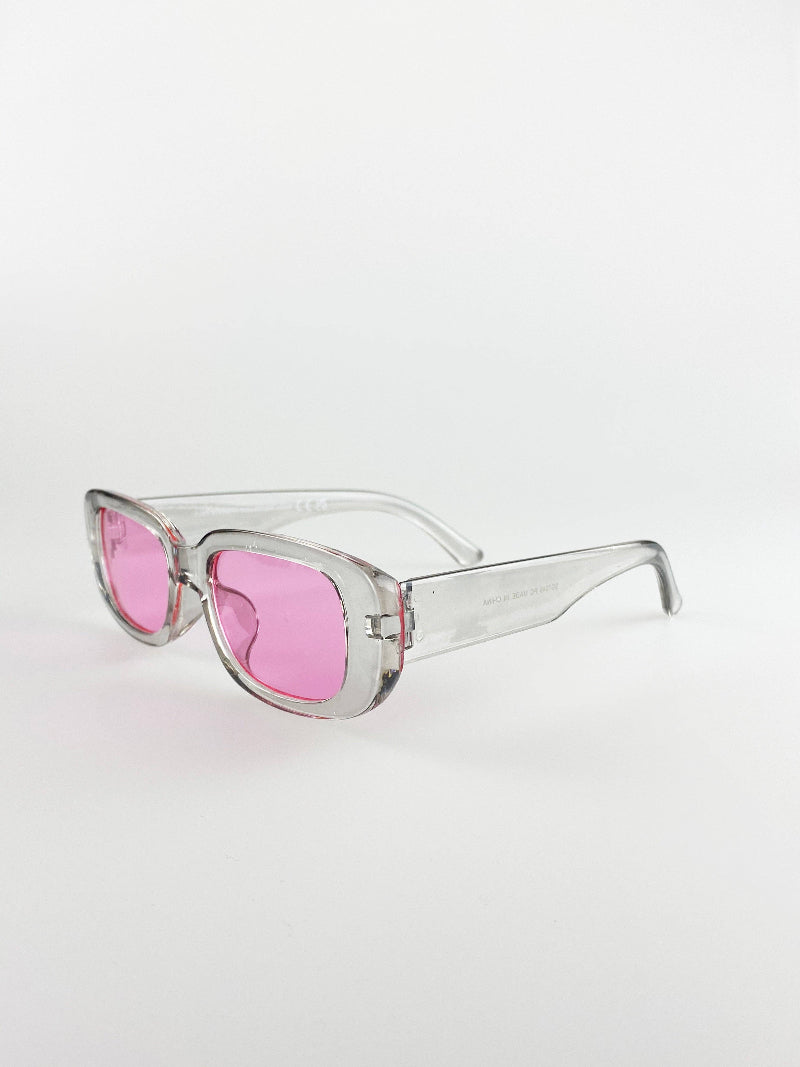 Retro Rectangle Sunglasses with Pink Lenses side