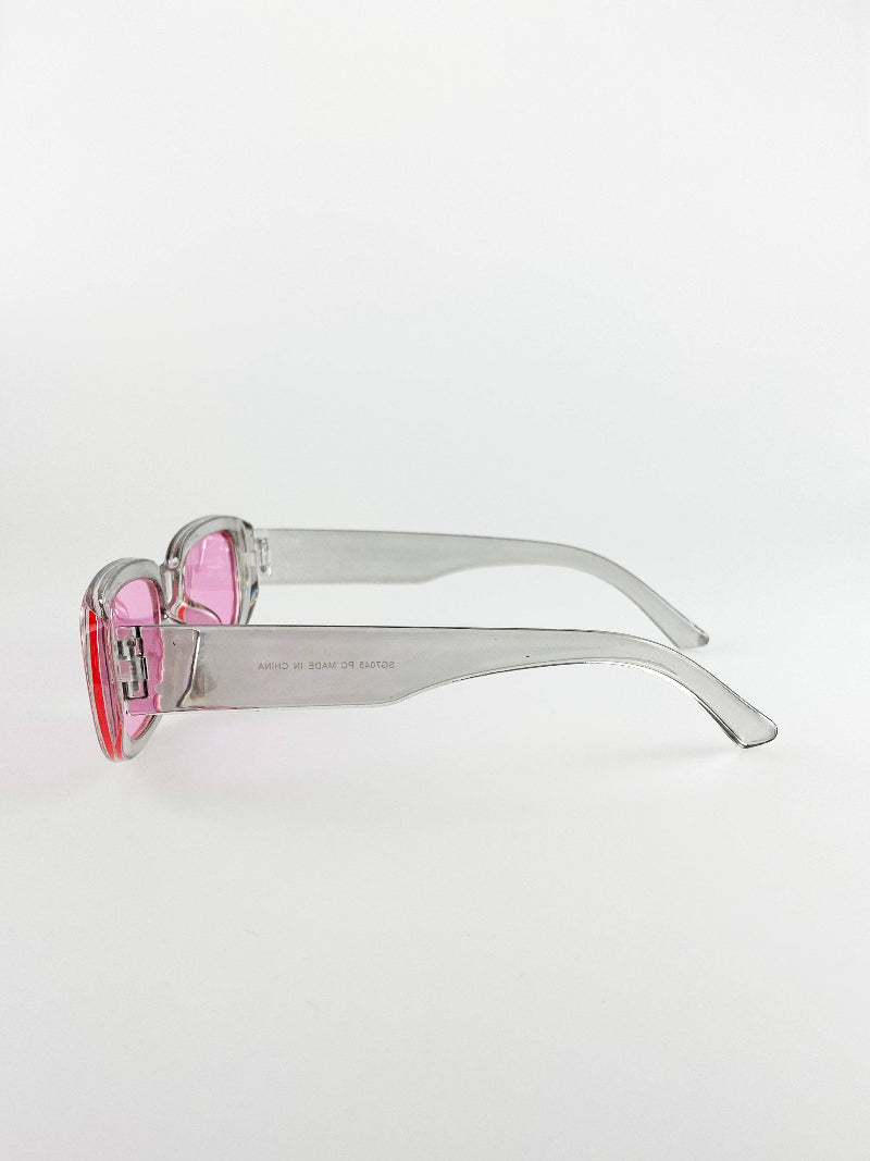 Retro Rectangle Sunglasses with Pink Lenses side 2