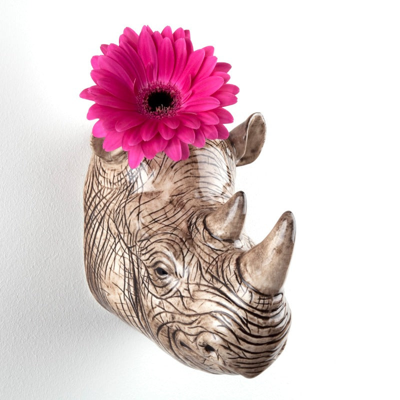 Rhino head wall art vase