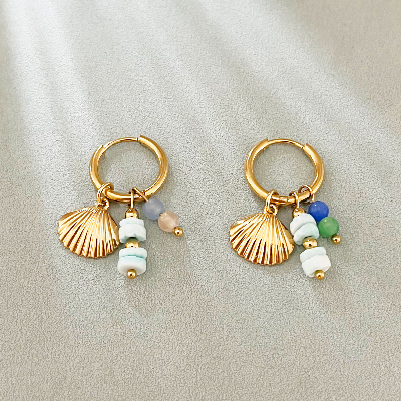 Shell Charm Hoop Earrings Gold