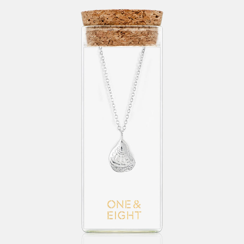 1 & 8 Silver Oyster Necklace in cork bottle