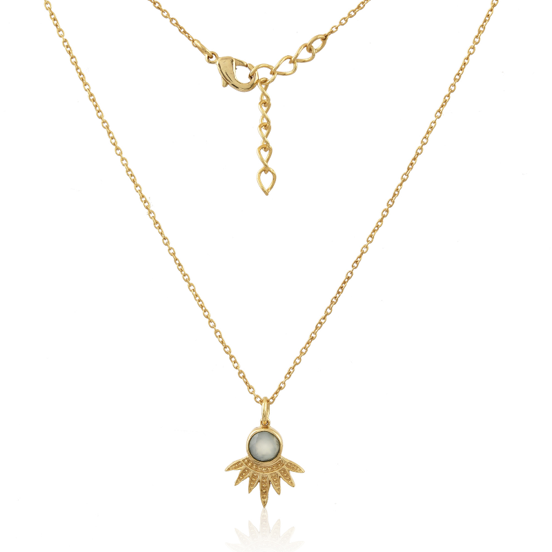 Gold necklace with a pendant on a white background