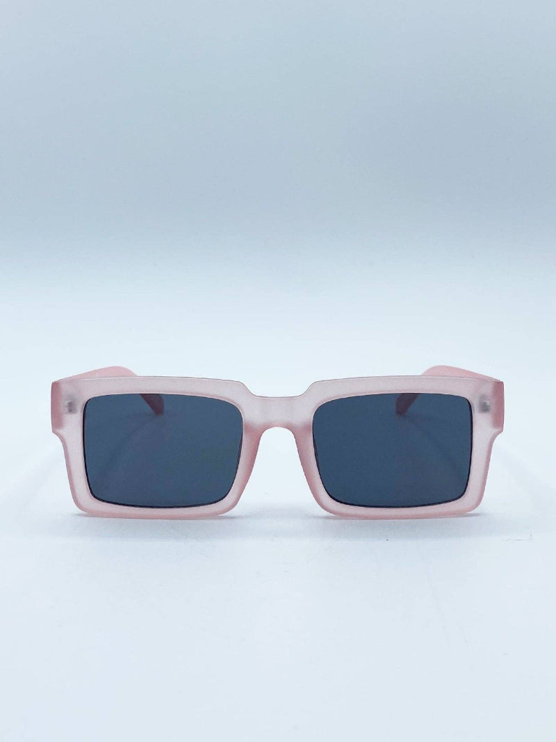 Square Frame Sunglasses in Matte Pink with Black Lenses