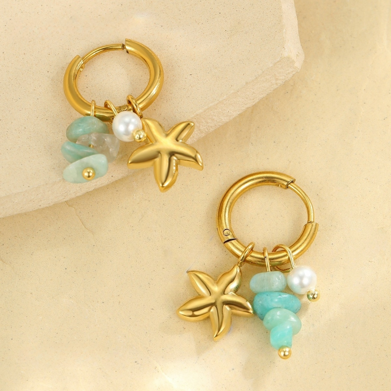 Starfish Charm Hoop Earrings Gold
