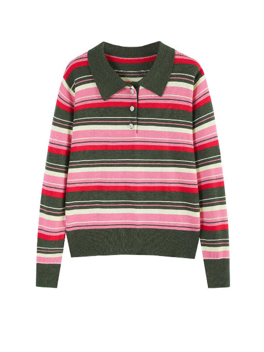 Striped sweater with a collar on a white background