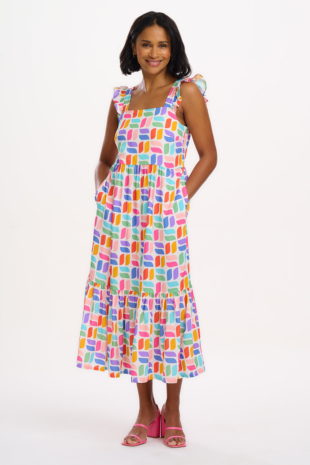 Sugarhill Estelle Shirred Midi Dress on model