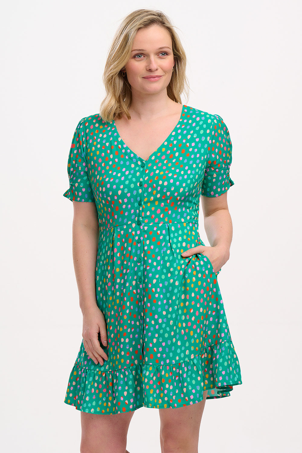 Sugarhill Marigold Mini Dress - Green, Rainbow Pebbles 3
