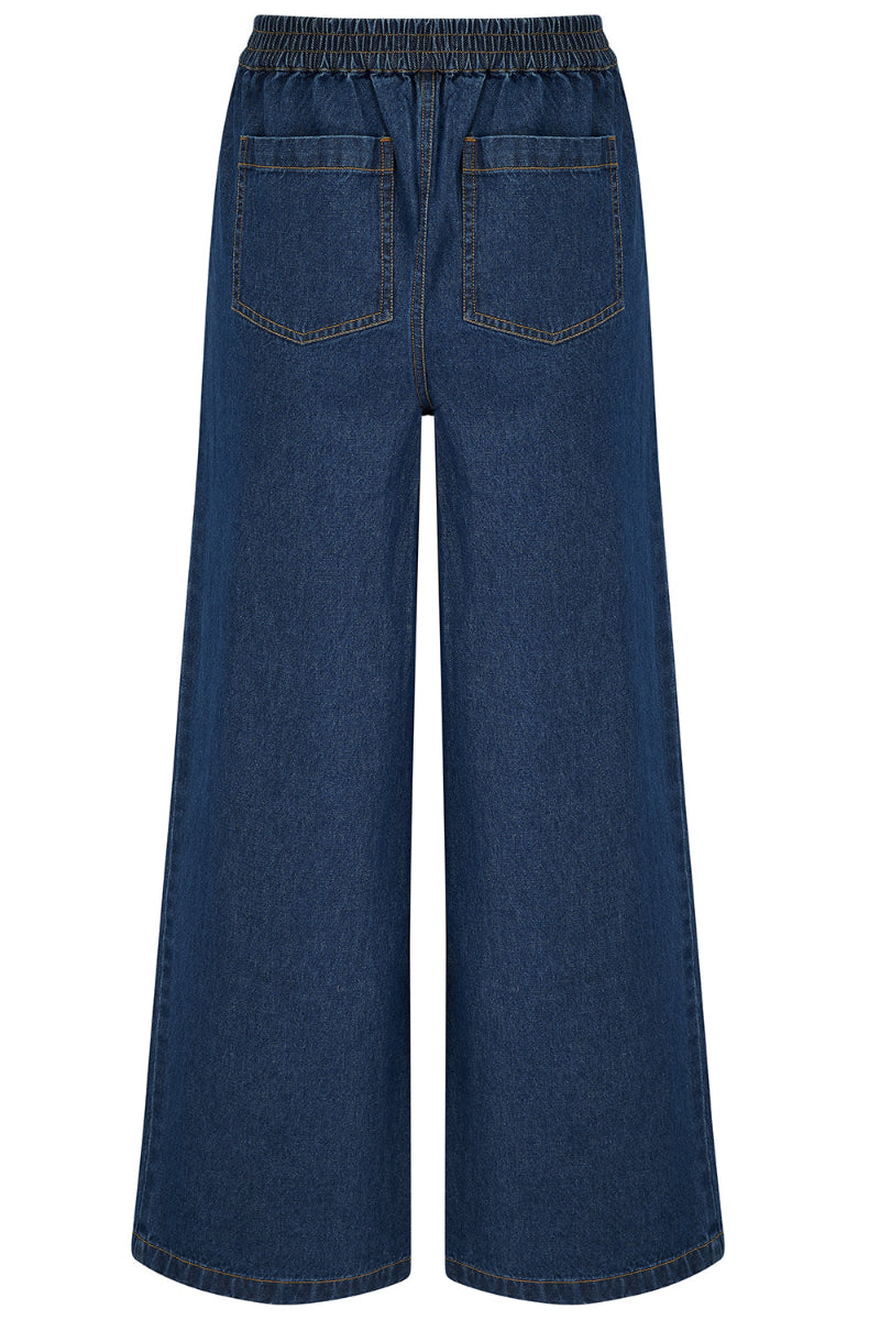 Blue denim wide-leg pants on a white background Sugarhill Immy Trousers