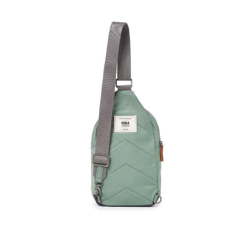 Green Roka Willesden Scooter Bag Frost sling bag with grey strap on a white background