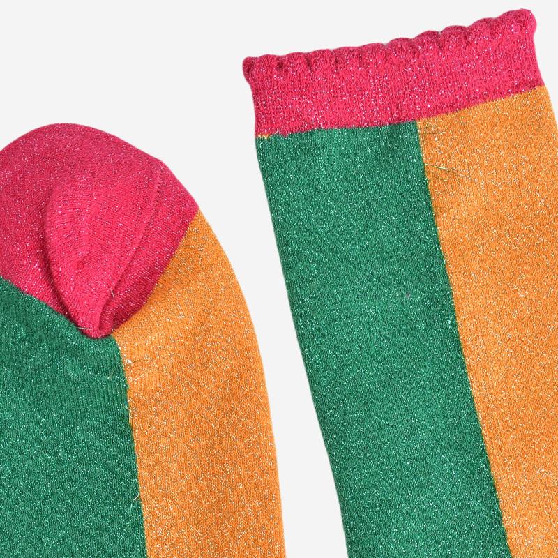 Women's Glitter Socks - Orange/Green, Colour Block