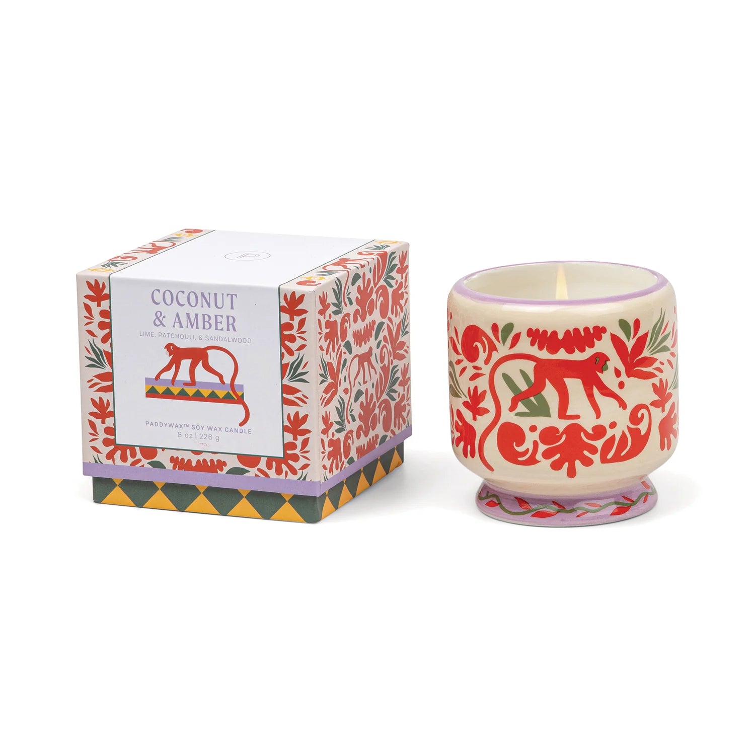 Adopo Monkey Ceramic Candle - Coconut & Amber boxed