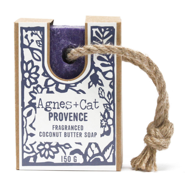 Agnes + Cat Provence fragranced coconut butter soap with decorative packaging and rope