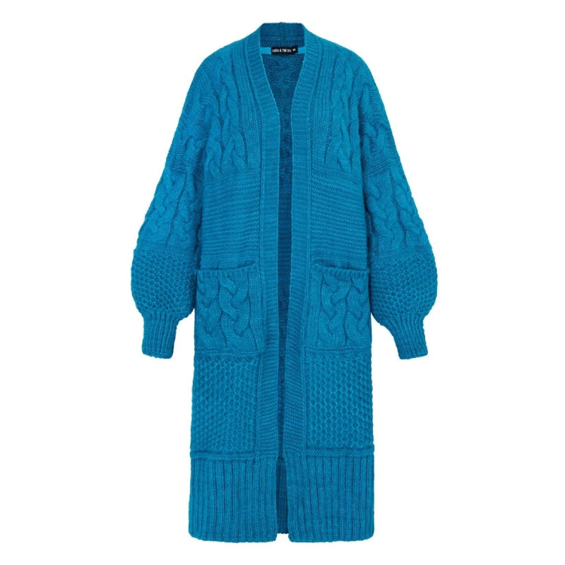 Blue knitted cardigan on a white background