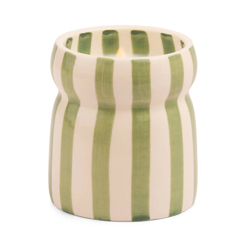 Cabana Sage Striped Ceramic Candle - Bora Bora pot