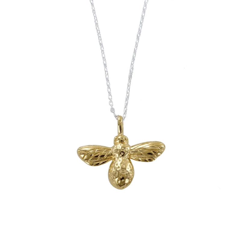silver bumble bee necklace with gold plated bee charm