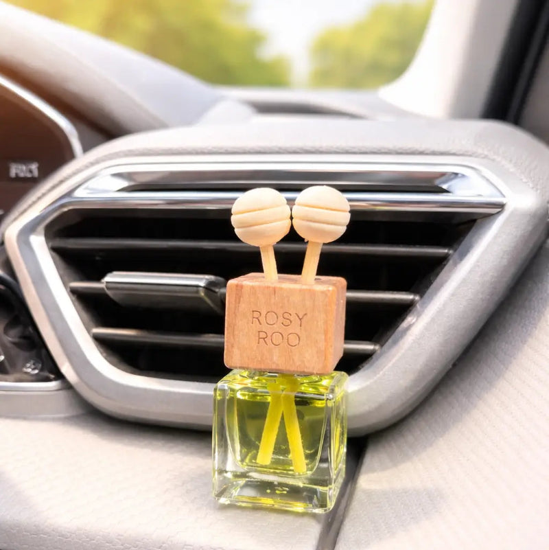 Rosy Roo Car Diffuser-Coconut & Lime mounted onto car vent