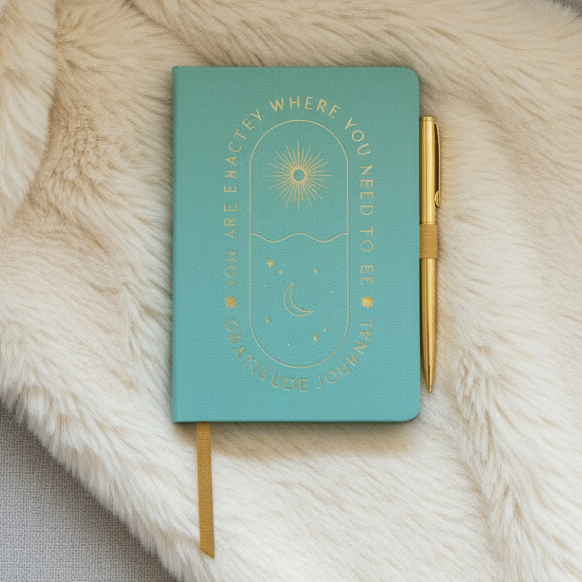 Gratitude journal with pen blue cover