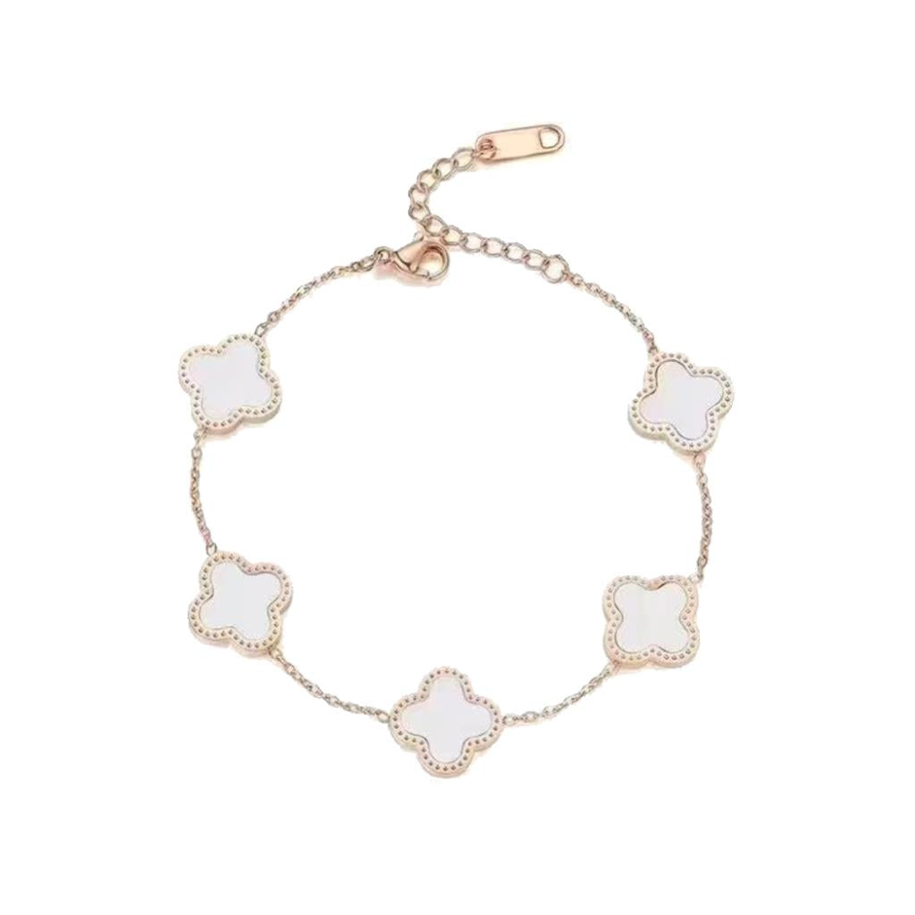 mother of pearl white clover bracelet in gold plated steel