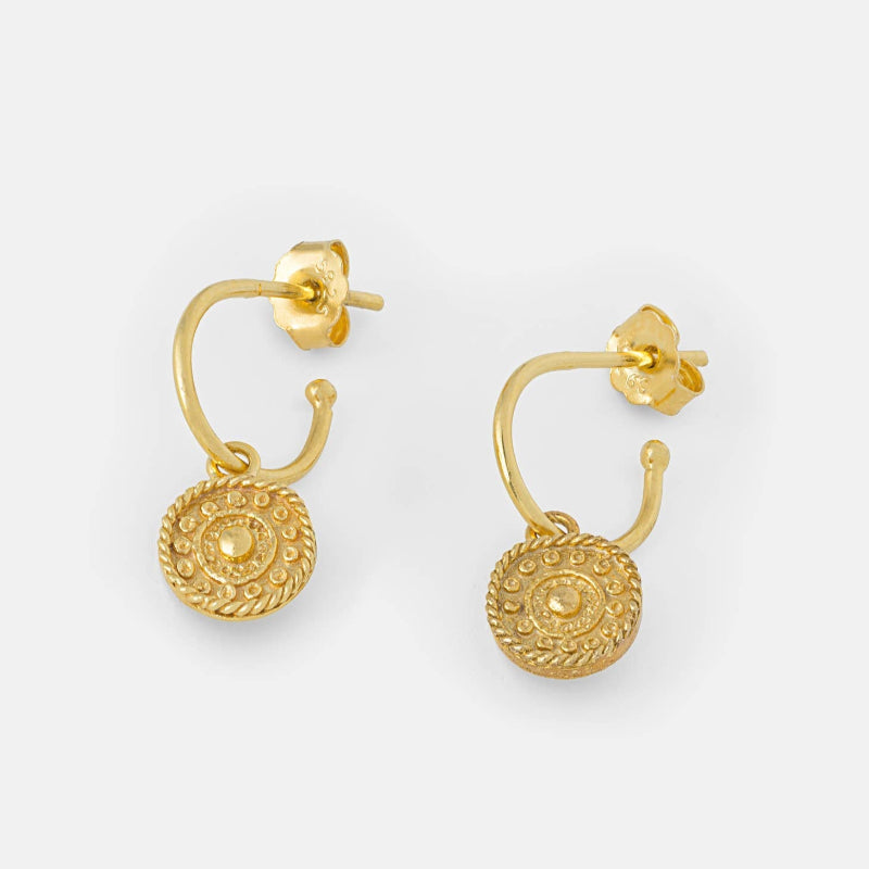 Pair of gold earrings on a white background