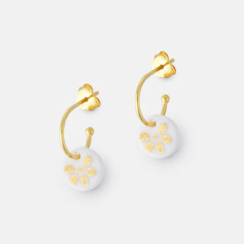 Porcelain White Flora Gold Earrings
