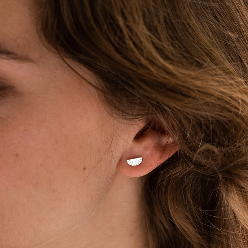 1 & 8 Silver Fan Studs on model