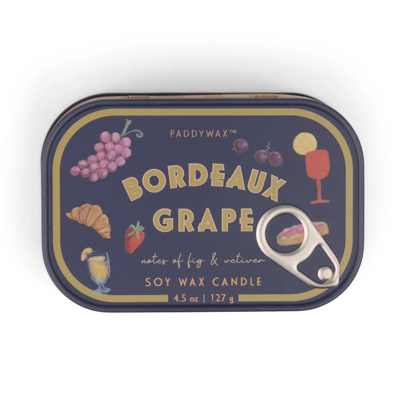 Paddywax Bordeaux Grape soy wax candle tin on a white background