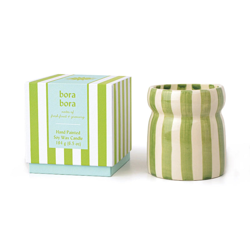 Cabana Sage Striped Ceramic Candle - Bora Bora