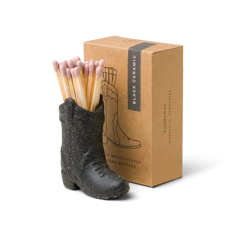 Black Cowboy Boot Match Holder with 25 matches