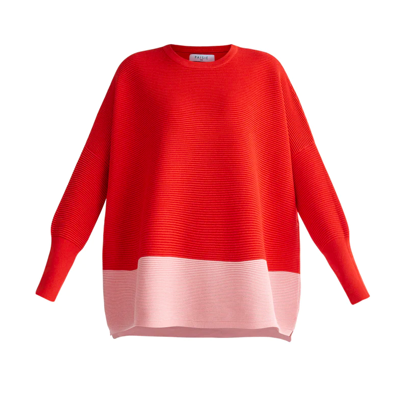 Paisie oversized jumper red and pink colour block