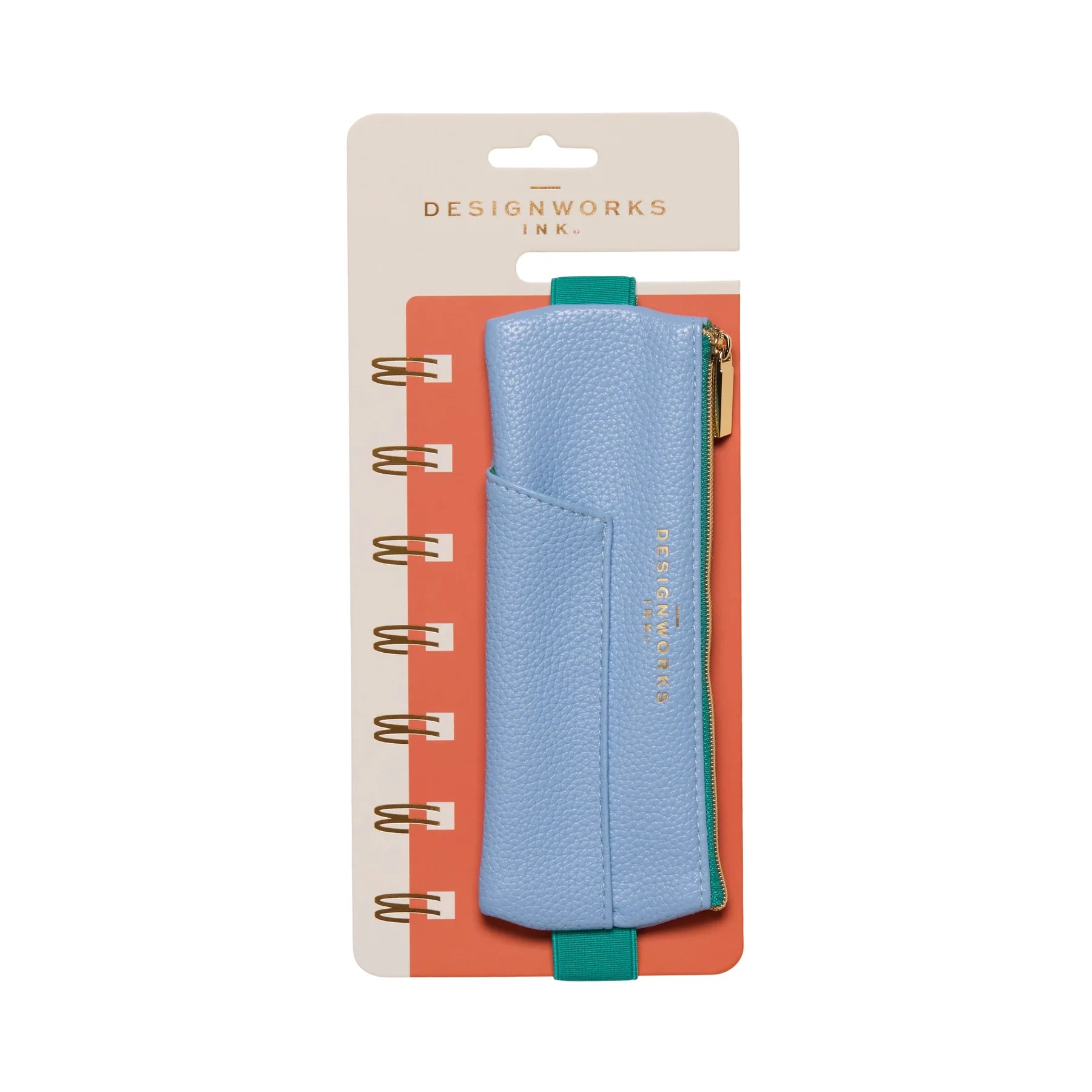 Vegan Leather Pen Pouch Blue on card