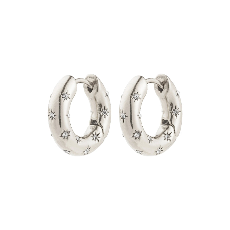 Pair of Pilgrim Nevaeh Earrings Silver-platedwith star designs on a white background