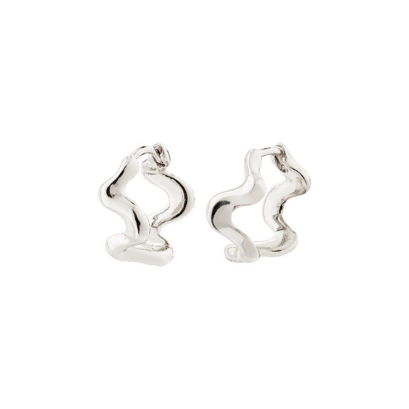 Pair of Pilgrim Penelope Earrings Silver-plated hoop earrings on a white background