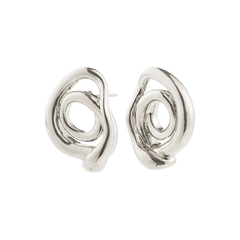 Pair of sPilgrim Unfold Earrings Silver-plated on a white background