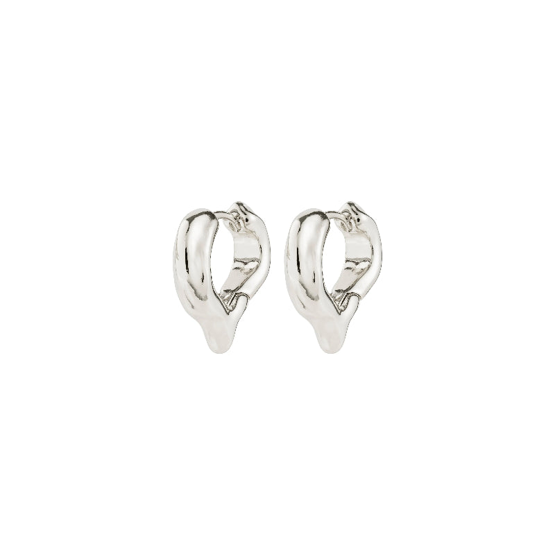 Pair of silver hoop earrings on a white background