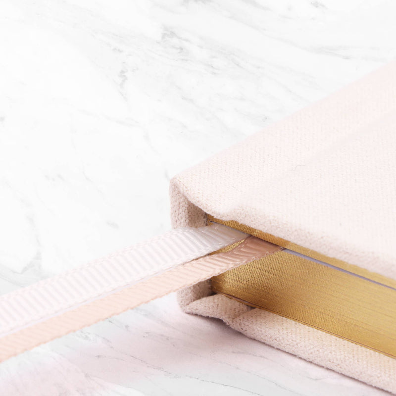 Close-up of a book with a gold spine on a white background