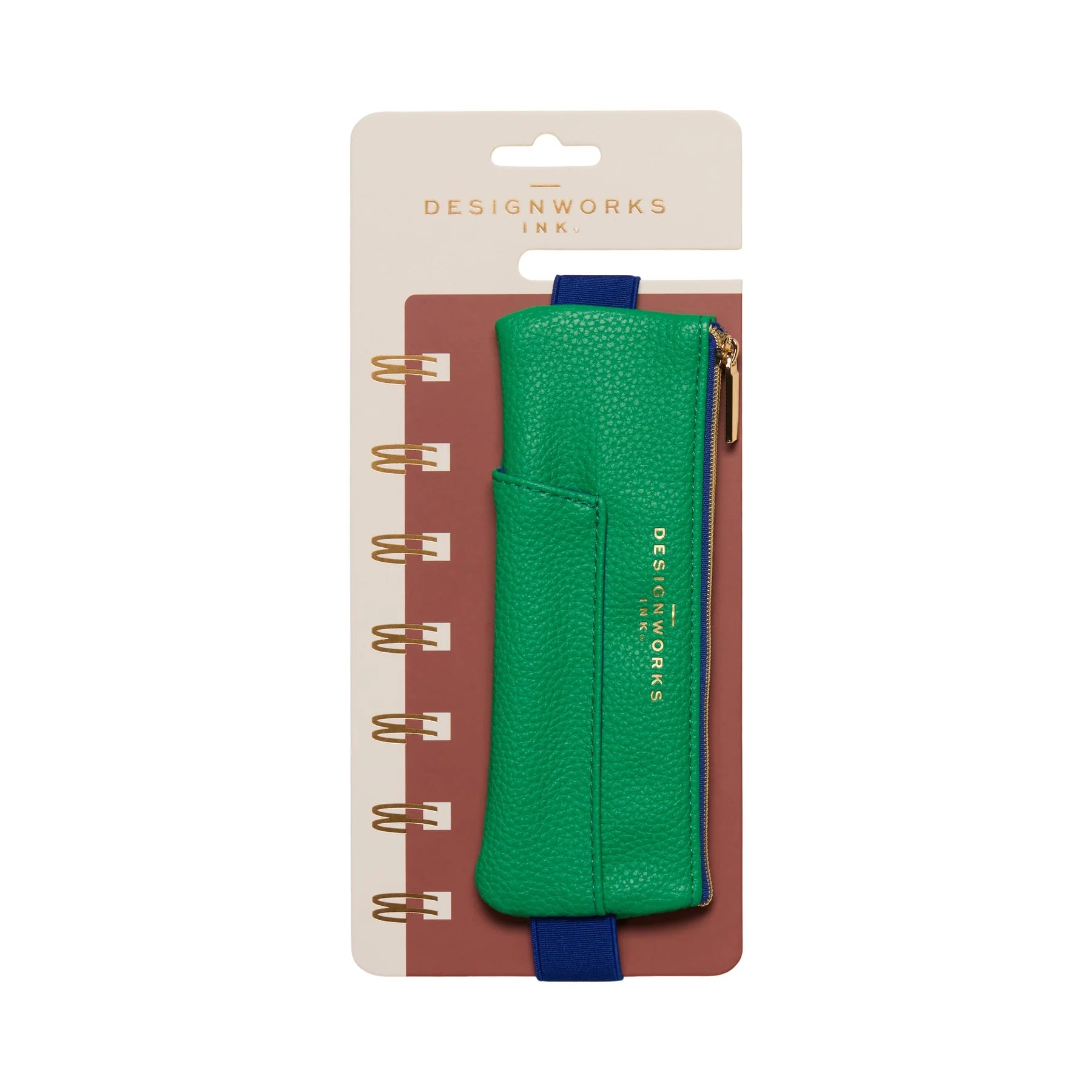 Vegan Leather Pen Pouch Green on card