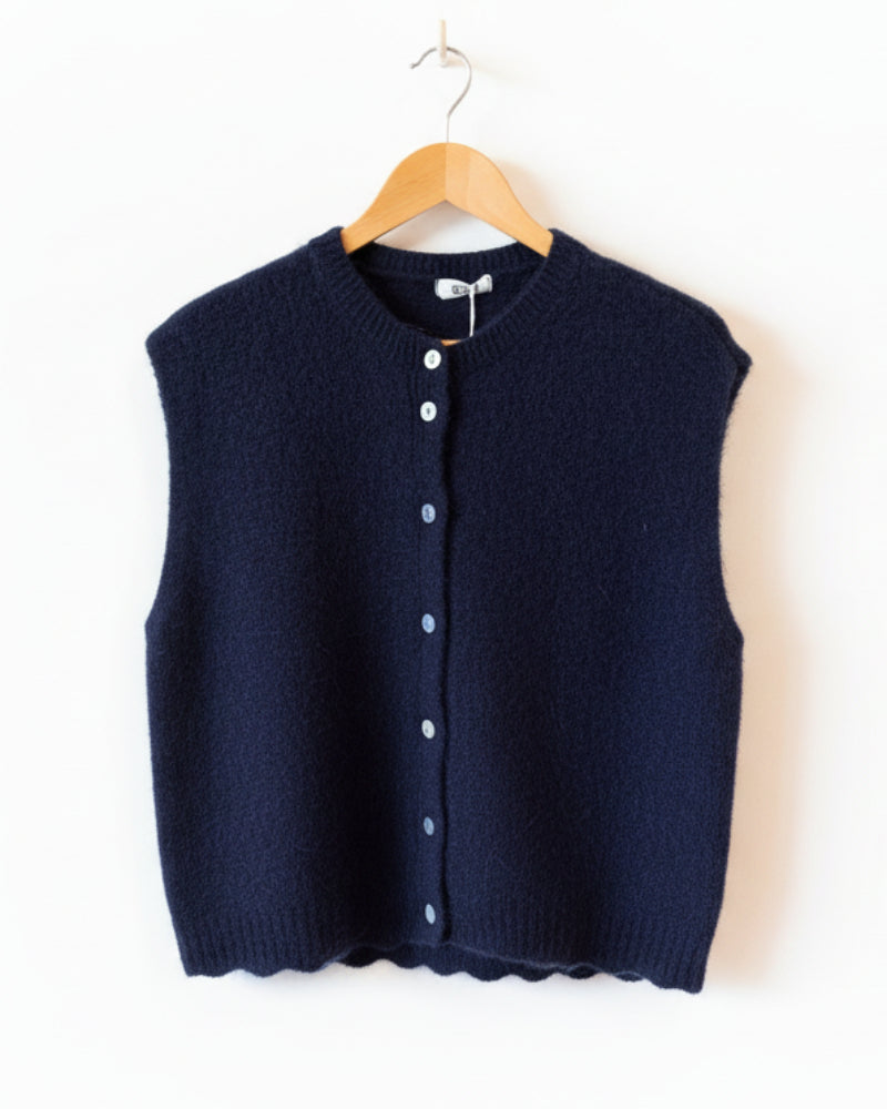 Navy blue Aplaca vest top with MOP button front