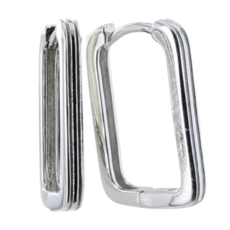 Pair of silver hoop earrings on a white background