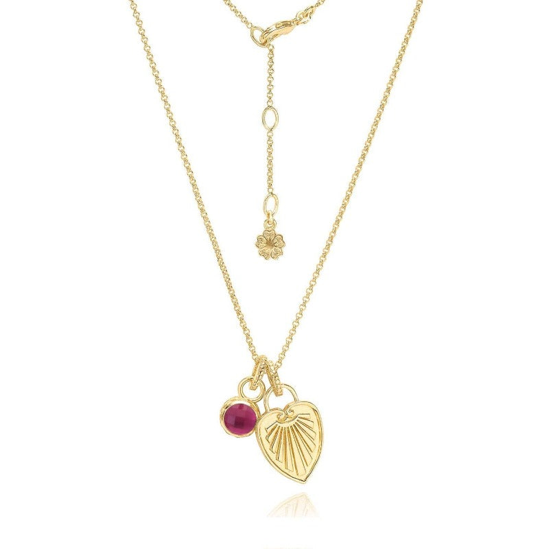 AZUNI PALM LEAF & GEMSTONE PENDANT NECKLACE PINK