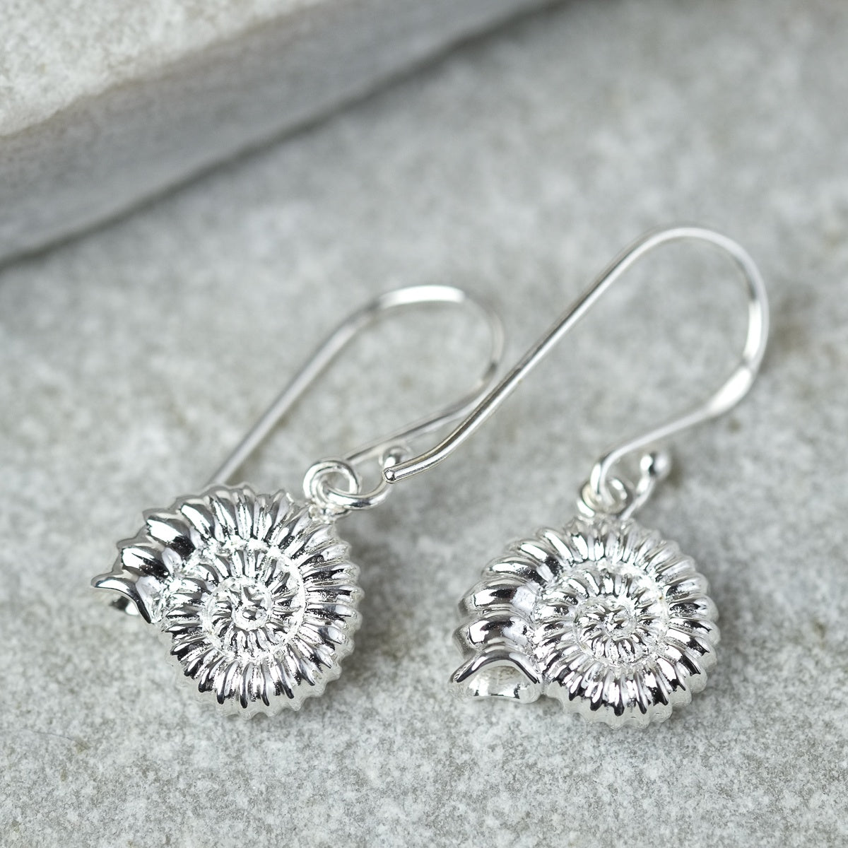 Silver Ammonite Fossil Earrings - SugarMango