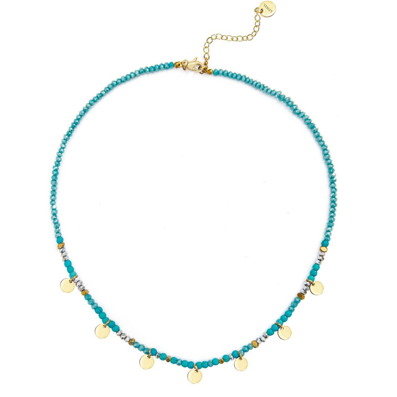 WHITE LEAF TURQUOISE GOLD BOHO NECKLACE