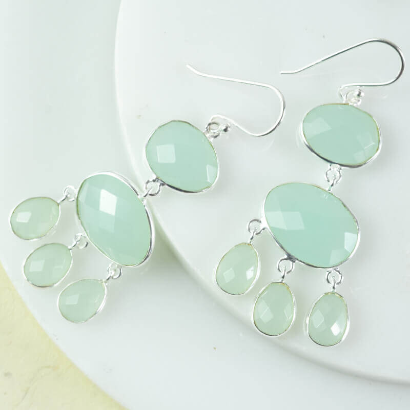 gemstone statement earrings aqua chalcedony